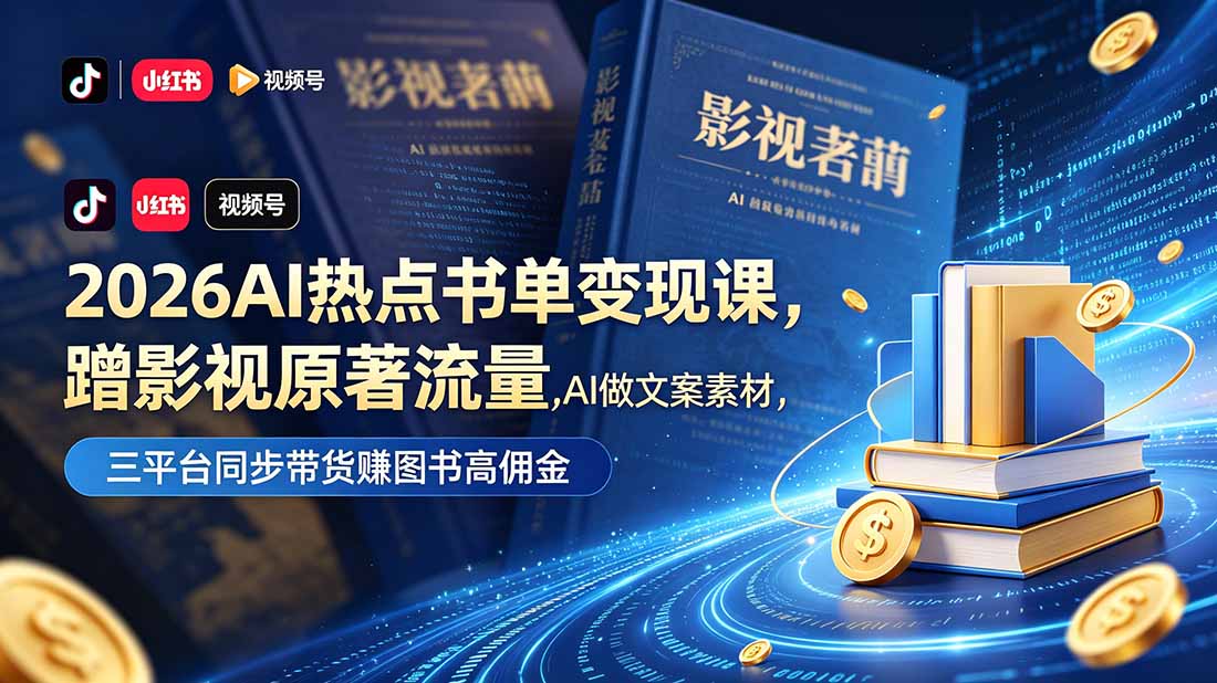 （18727期）2026AI热点书单变现课，蹭影视原著流量，AI做文案素材，三平台同步带货赚图书高佣金-翌晨科技网