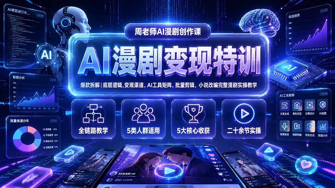 （19633期）AI漫剧变现特训★爆款拆解｜底层逻辑，变现渠道，AI工具矩阵，批量剪辑，小说改编完整漫剧实操教学-翌晨科技网