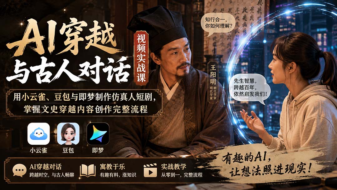 （20171期）AI穿越与古人对话视频实战课：用小云雀、豆包与即梦制作仿真人短剧，掌握文史穿越内容创作完整流程-翌晨科技网