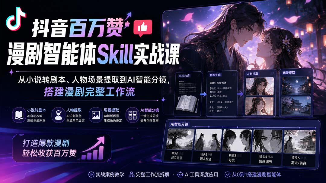 （20172期）抖音百万赞漫剧智能体Skill实战课：从小说转剧本、人物场景提取到AI智能分镜，搭建漫剧完整工作流-翌晨科技网