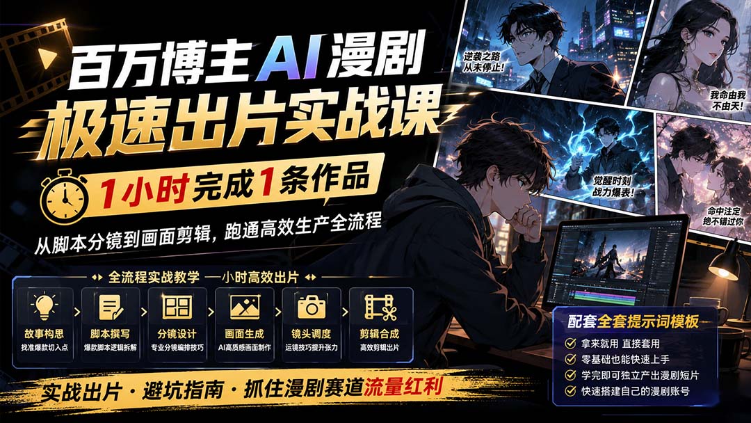 （20173期）百万博主AI漫剧极速出片实战课：1小时产出条作品，从脚本分镜到画面剪辑，跑通高效生产全流程-翌晨科技网