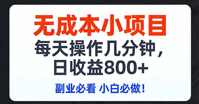 （17447期）无成本小项目,每天操作几分钟,日收益800+ 副业必看 小白必做！-翌晨科技网