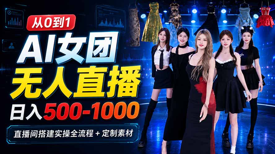 （20051期）AI 女团无人直播，躺入500‑1000每天，直播间搭建实操全流程+定制素材-翌晨科技网