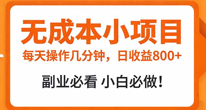 （17307期）无成本小项目 每天操作几分钟，真实日收益800+ 副业必看 小白必做！-翌晨科技网