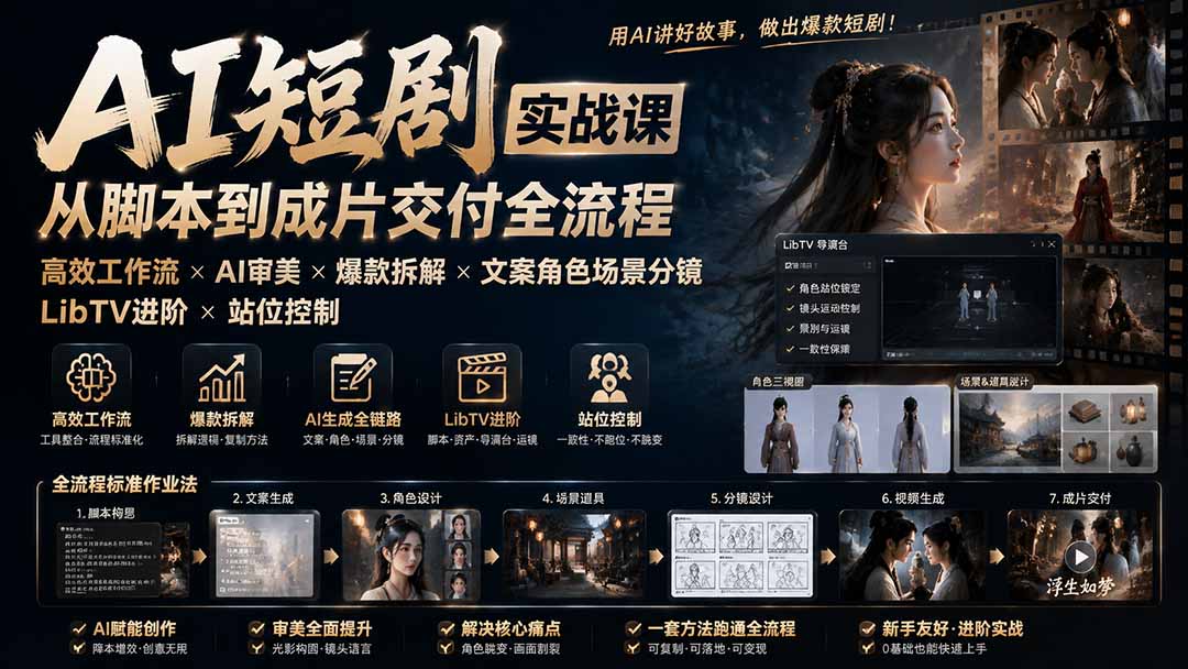 （19717期）AI短剧实战课：高效工作流×AI审美×爆款拆解×文案角色场景分镜×LibTV进阶×站位控制×从脚本到成片交付全流程-翌晨科技网