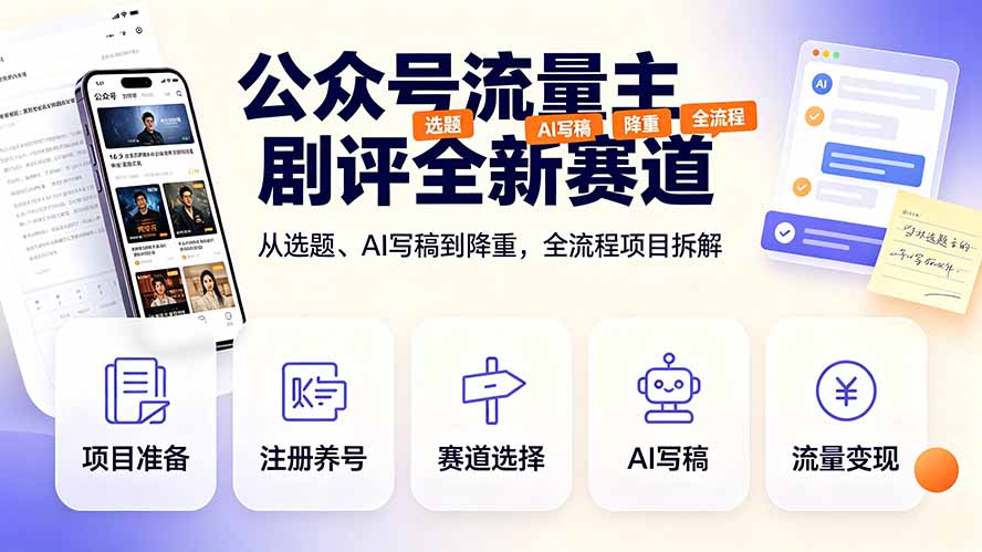 （19348期）公众号流量主剧评全新赛道，从选题、AI写稿到降重，全流程项目拆解-翌晨科技网
