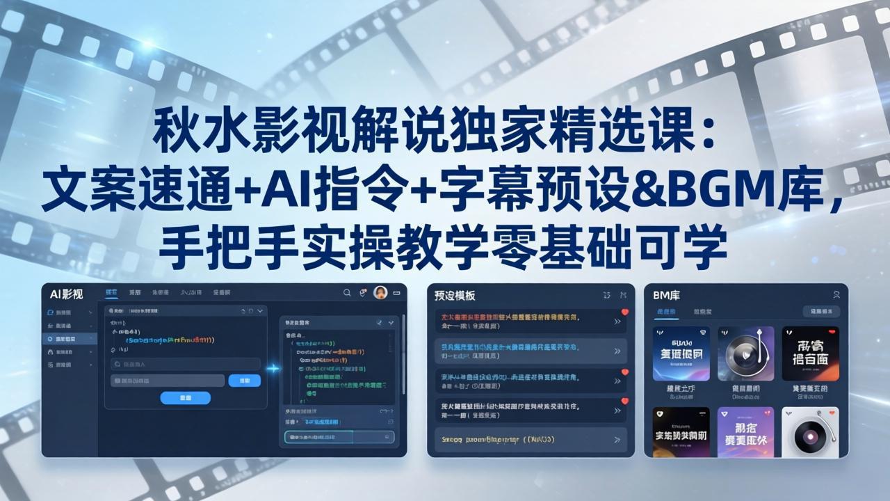 （18080期）秋水影视解说独家精选课：文案速通+AI指令+字幕预设+BGM库，手把手实操教学零基础可学-翌晨科技网