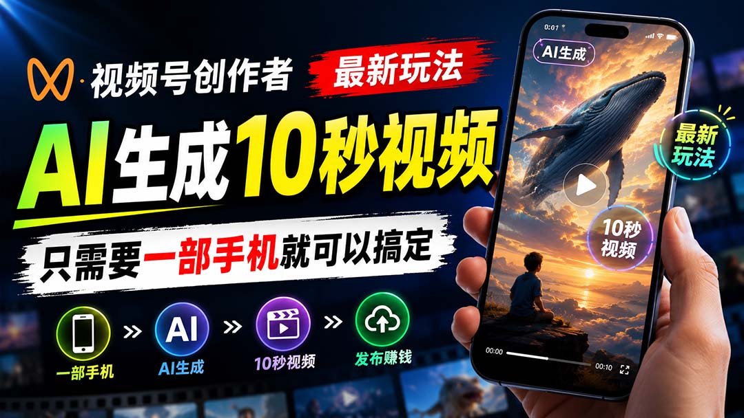 （20136期）视频号创作者最新玩法，AI生成10秒视频，只需要一部手机就可以搞定-翌晨科技网