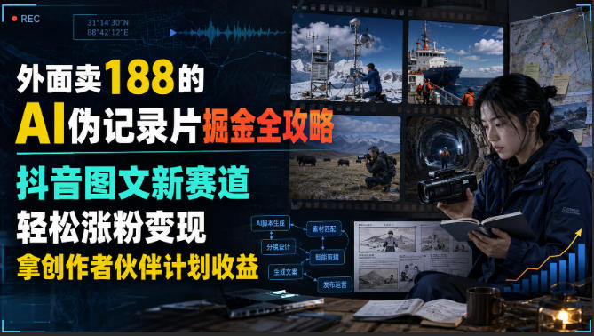 外面卖188的AI伪记录片掘金全攻略，抖音图文新赛道，轻松涨粉变现，拿创作者伙伴计划收益【文档】-翌晨科技网