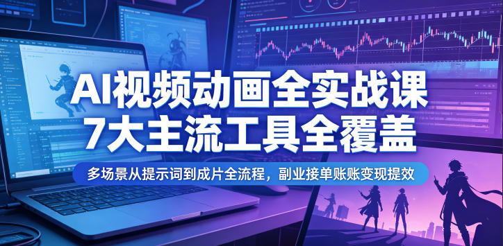 AI视频动画全实战课，7大主流工具全覆盖，多场景从提示词到成片全流程，副业接单账号变现提效-翌晨科技网