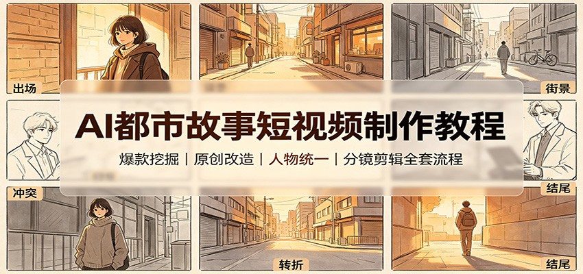 AI都市故事短视频制作教程：爆款挖掘原创改造，人物统一分镜剪辑全套流程-翌晨科技网