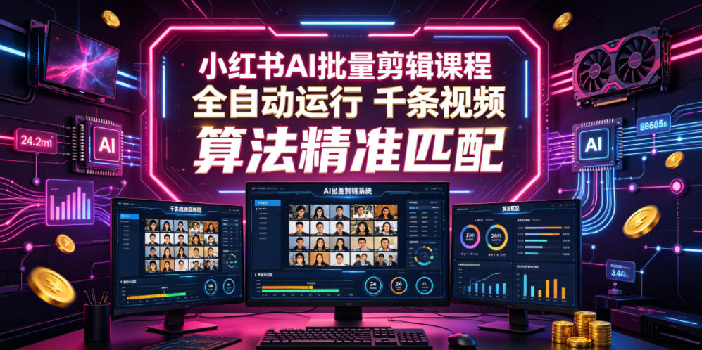 小红书AI批量剪辑课程，24小时全自动运行，解放双手专注运营，千条视频批量处理，小红书算法精准匹配-翌晨科技网