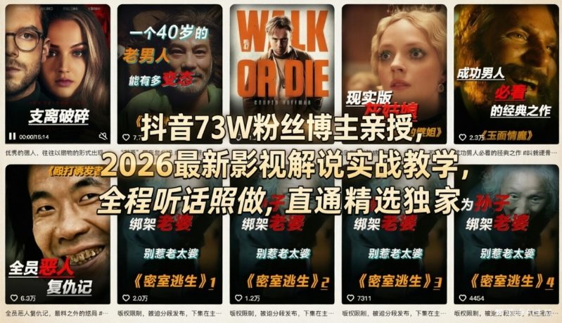 抖音73W粉丝博主亲授，2026最新影视解说实战教学，全程听话照做，直通精选独家-翌晨科技网