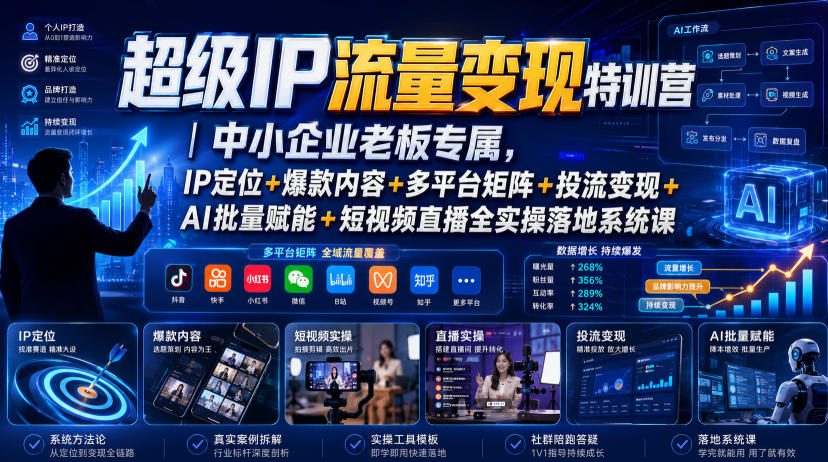 超级IP流量变现特训营｜中小企业老板专属，IP定位+爆款内容+多平台矩阵+投流变现+AI批量赋能+短视频直播全实操落地系统课-翌晨科技网