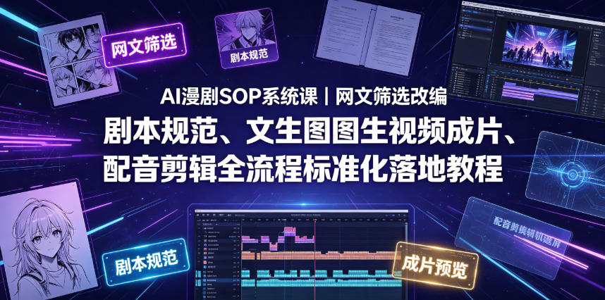 AI漫剧SOP系统课｜网文筛选改编、剧本规范、文生图图生视频成片、配音剪辑全流程标准化落地教程-翌晨科技网