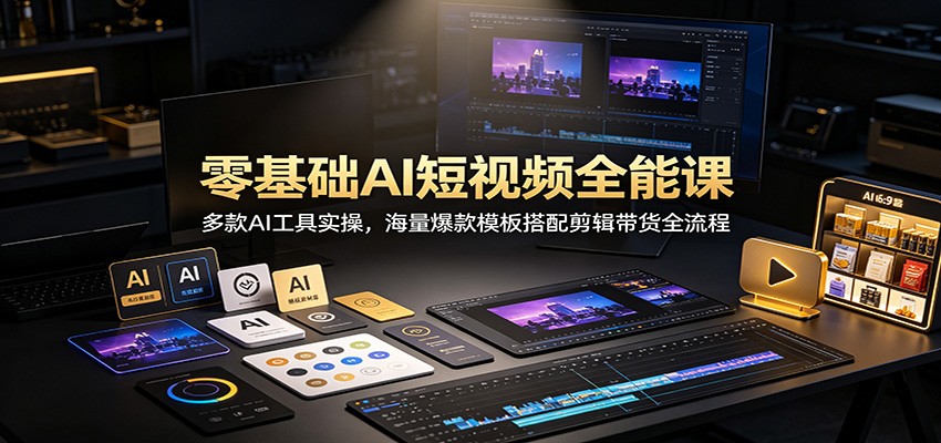 零基础AI短视频全能课：多款AI工具实操，海量爆款模板搭配剪辑带货全流程-翌晨科技网