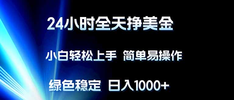 （17557期）24小时全天挣美金，小白轻松上手，简单易操作，绿色稳定，日入1000+-翌晨科技网
