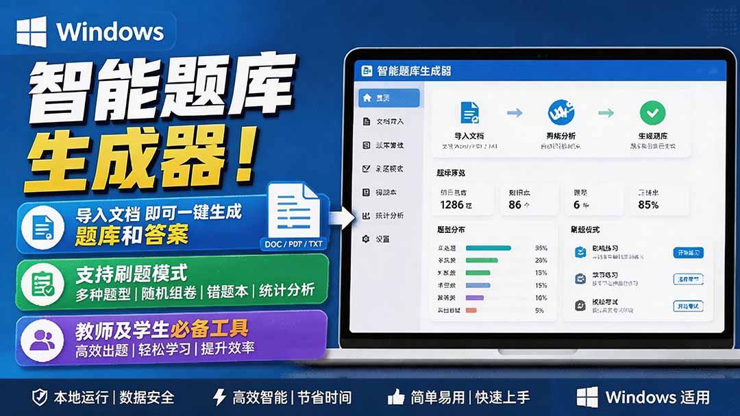 （19855期）Windows 智能题库刷题软件！导入文档一键生成题库和答案，并支持刷题模式，教师及学生必备工具 原创-翌晨科技网
