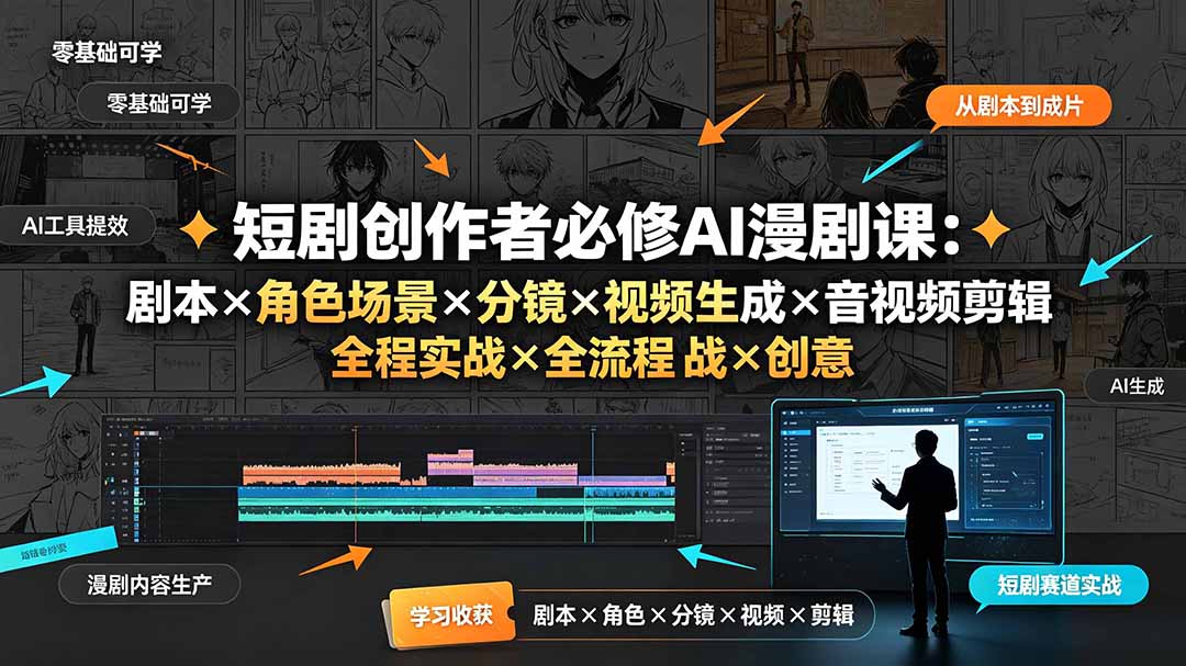 （19459期）短剧创作者必修AI漫剧课：剧本×角色场景×分镜×视频生成×音视频剪辑×全流程实战×创意短片拆解-翌晨科技网