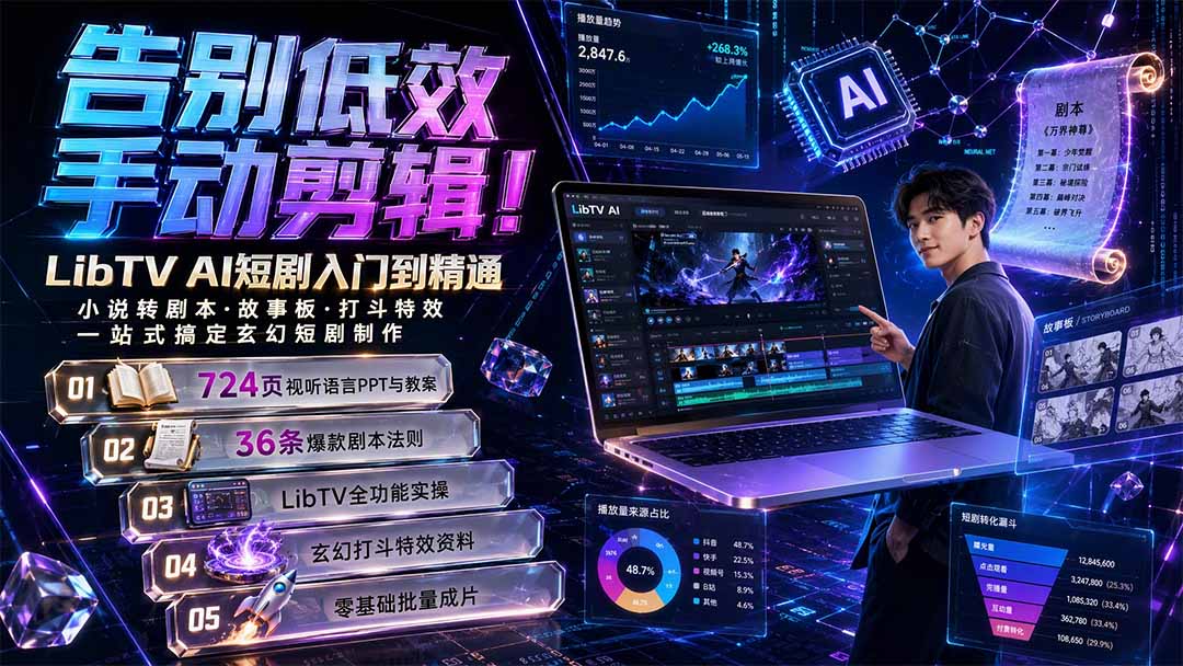 （19678期）告别低效手动剪辑！LibTV AI短剧入门到精通，小说转剧本方法，故事板打斗特效一站式搞定玄幻短剧制作-翌晨科技网