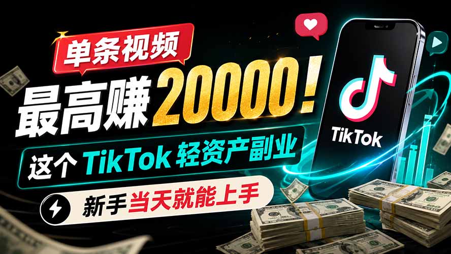 （19457期）单条视频最高赚 20000！这个 TikTok 轻资产副业，新手当天就能上手-翌晨科技网
