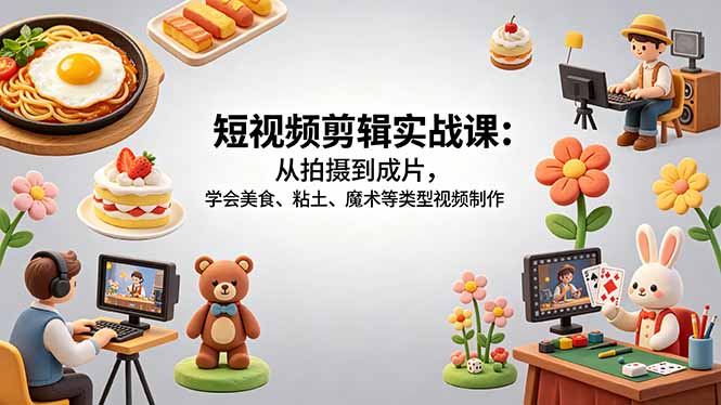 （18375期）短视频剪辑实战课：从拍摄到成片，学会美食、粘土、魔术等类型视频制作-翌晨科技网