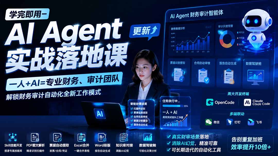 （19740期）学完即用—AI Agent实战落地课-更新：一人+AI=专业财务、审计团队，解锁财务审计自动化全新工作模式-翌晨科技网