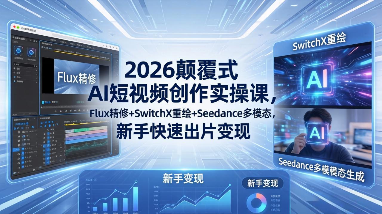 （18449期）2026颠覆式 AI短视频创作课-5月更新，Flux精修+SwitchX重绘+Seedance多模态，新手快速出片变现-翌晨科技网