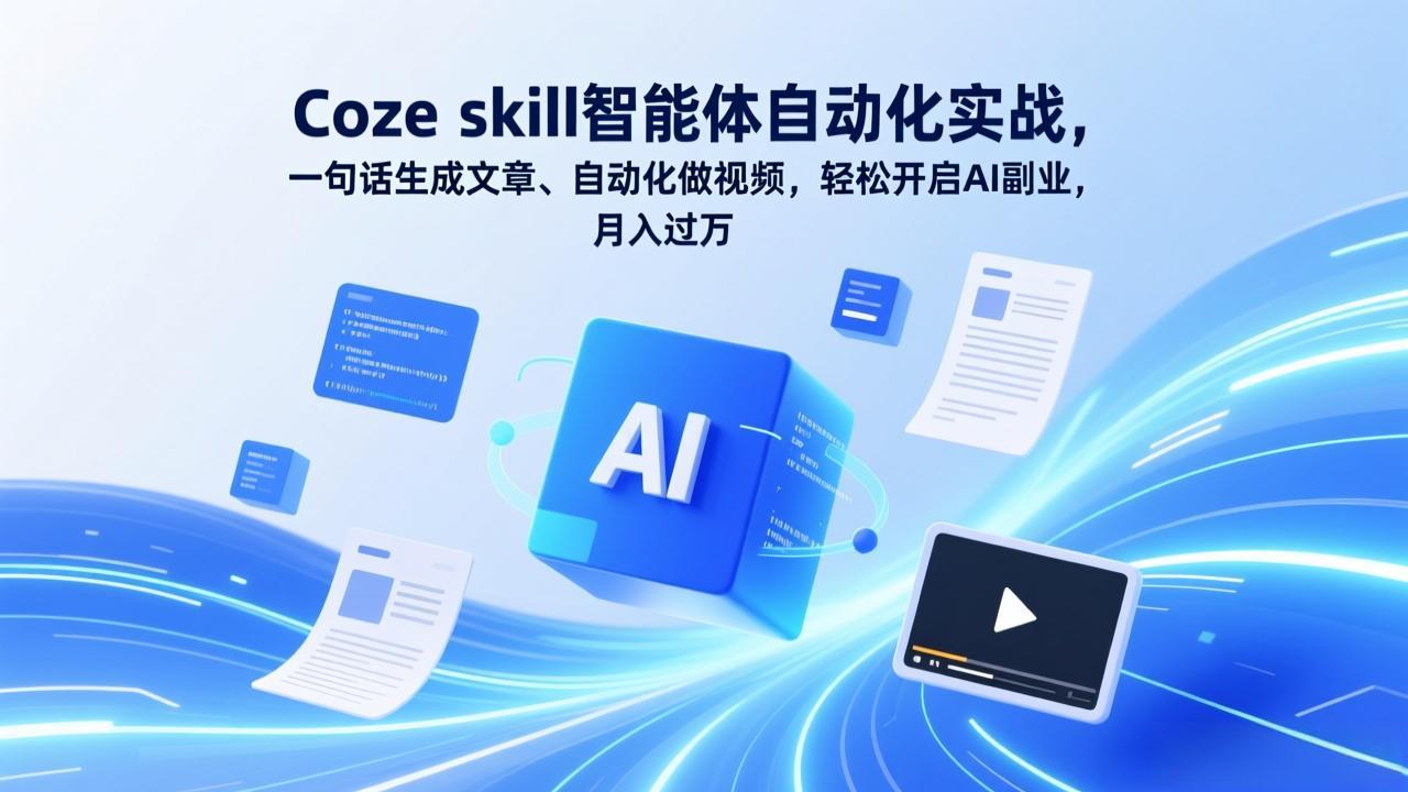 （17399期）Coze skill智能体自动化实战，一句话生成文章、自动化做视频，轻松开启AI副业，月入过万-翌晨科技网