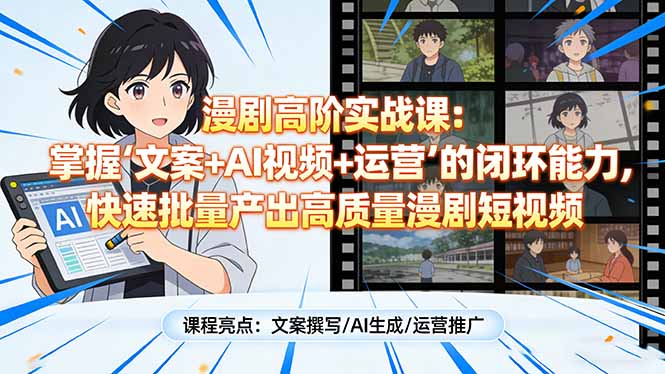 （17461期）漫剧高阶实战课：掌握“文案+AI视频+运营”的闭环能力，快速批量产出高质量漫剧短视频-翌晨科技网