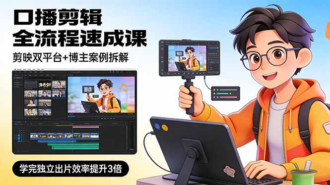 （17420期）口播剪辑全流程速成课，剪映双平台+博主案例拆解，学完独立出片效率提升3倍-翌晨科技网