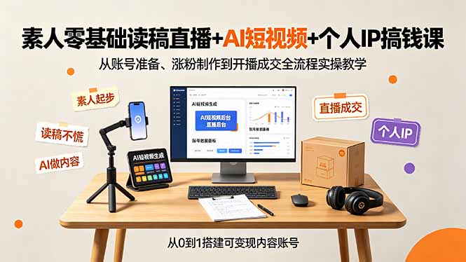 （19232期）素人零基础读稿直播+AI短视频+个人IP搞钱课，从账号准备、涨粉制作到开播成交全流程实操教学-翌晨科技网