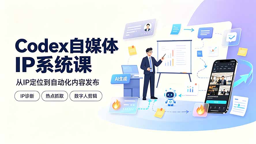（19258期）Codex自媒体IP系统课：IP诊断/热点抓取/IP蒸馏 Skill，爆款复刻数字人多平台自动发布教程-翌晨科技网