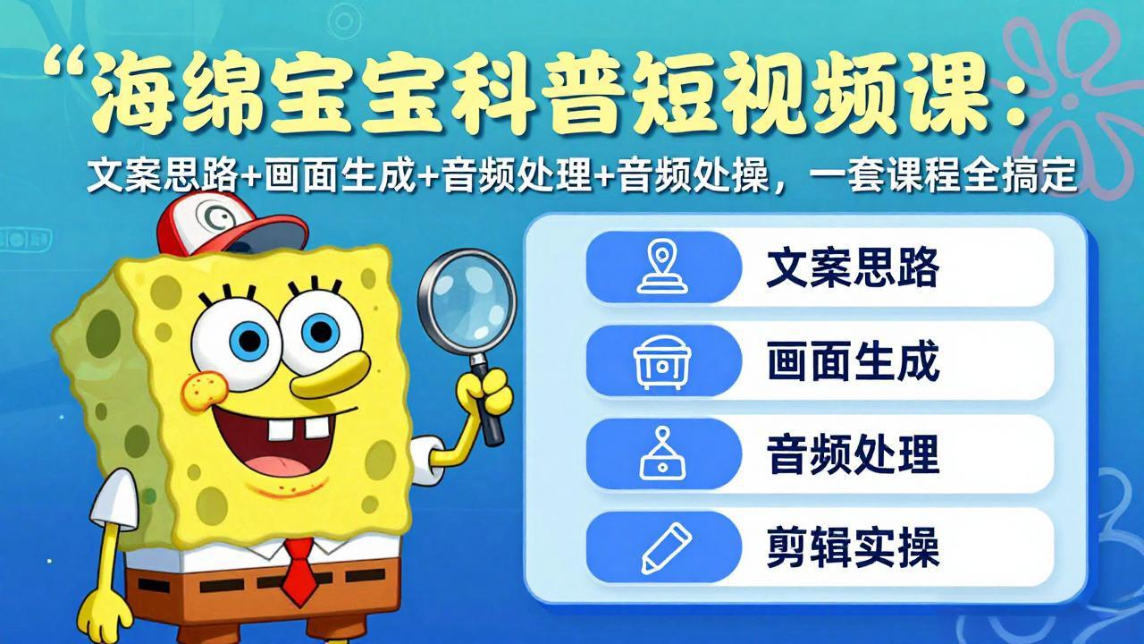 （17756期）海绵宝宝科普短视频课：文案思路+画面生成+音频处理+剪辑实操，一套课程全搞定-翌晨科技网