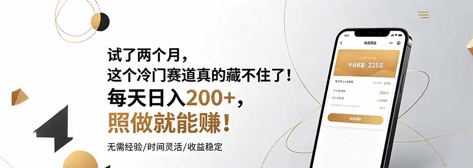 （19019期）试了两个月，这个冷门赛道真的藏不住了！每天日入200+，照做就能赚！-翌晨科技网