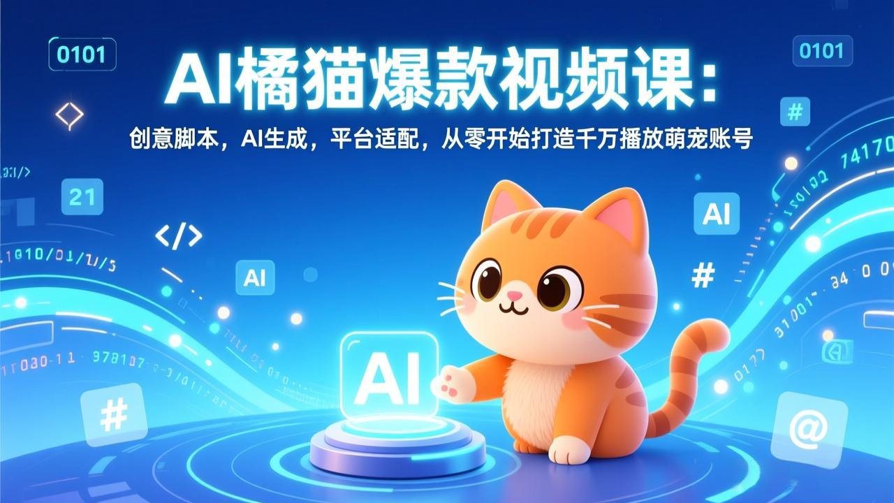 （17091期）AI橘猫爆款视频课：创意脚本，AI生成，平台适配，从零开始打造千万播放萌宠账号-翌晨科技网