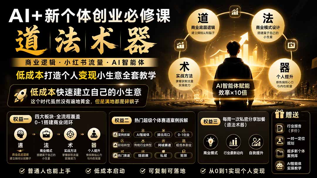 （19738期）AI+新个体创业必修课｜道法术器｜商业逻辑·小红书流量·AI智能体｜低成本打造个人变现小生意全套教学-翌晨科技网