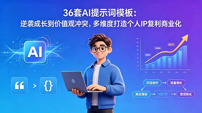 （18630期）36套AI提示词模板：逆袭成长到价值观冲突，多维度打造个人IP复利商业化-翌晨科技网