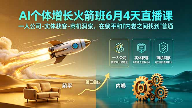 （18939期）AI个体增长火箭班6月4天直播课，一人公司-实体获客-商机洞察，在躺平和内卷之间找到“普通人创收”的第三曲线-翌晨科技网