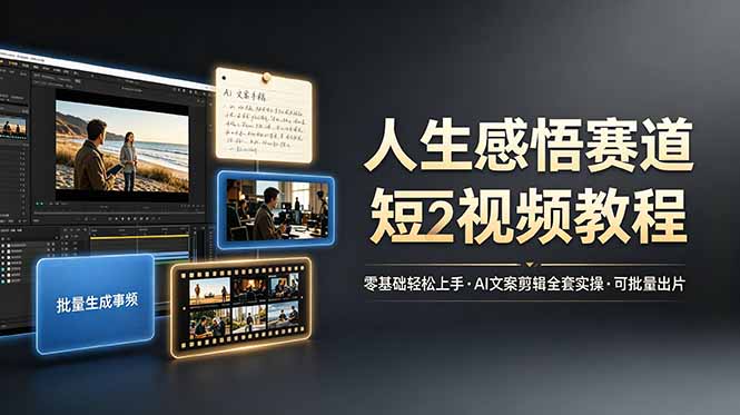 （19115期）人生感悟赛道短视频教程，零基础轻松上手，AI文案剪辑全套实操可批量出片-翌晨科技网