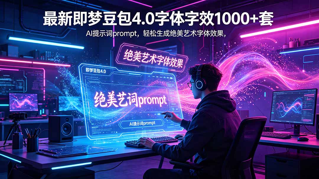 (18650期)最新即梦豆包4.0字体字效1000+套,AI提示词prompt,轻松生成绝美艺术字体效果-翌晨科技网