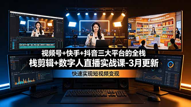 （19146期）视频号+快手+抖音三大平台的全栈剪辑+数字人直播实战课-3月更新：快速实现短视频变现-翌晨科技网