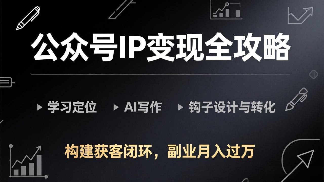 （17523期）公众号IP变现全攻略-更新，学习定位、AI写作、钩子设计与转化，构建获客闭环，副业月入过万-翌晨科技网