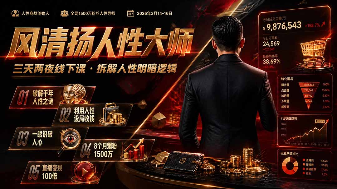 （19676期）风清扬人性大师-三天两夜3月14-16线下课2026年｜拆解人性明暗逻辑，识人避坑，千万粉涨粉+直播百倍变现实战教学-翌晨科技网