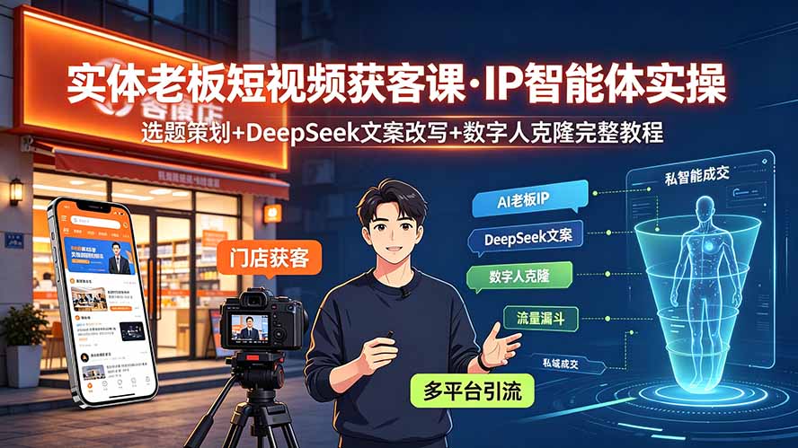 （19260期）实体老板短视频获客课·IP智能体实操｜选题策划+DeepSeek文案改写+数字人克隆完整教程-翌晨科技网