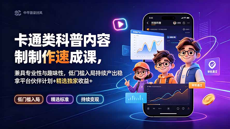 （19234期）卡通类科普内容制作速成课，兼具专业性与趣味性，低门槛入局持续产出稳拿平台伙伴计划+精选独家收益-翌晨科技网