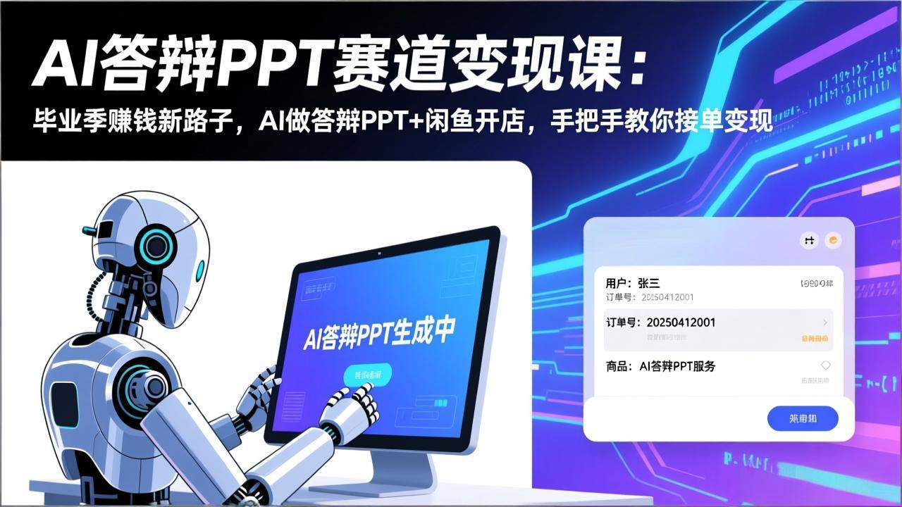 （17546期）AI答辩PPT赛道变现课：毕业季赚钱新路子，AI做答辩PPT+闲鱼开店，手把手教你接单变现-翌晨科技网