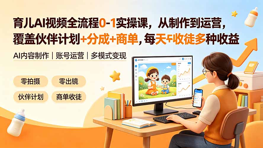 （19236期）育儿AI视频全流程0-1实操课，从制作到运营，覆盖伙伴计划+分成+商单+收徒多种收益，每天500+收益-翌晨科技网