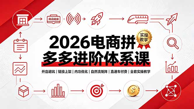 （19206期）2026电商拼多多进阶体系课，开店避坑，链接上架，内功优化，自然流矩阵｜直通车付费｜全套实操教学-翌晨科技网