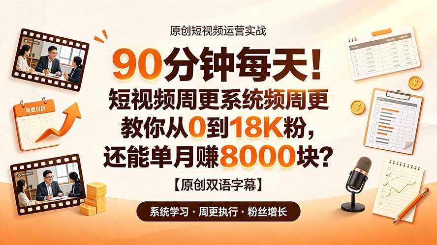 （19265期）90 分钟每天！短视频周更系统教你从 0 到 18K 粉，还能单月赚 8000 块？【原创双语字幕】-翌晨科技网